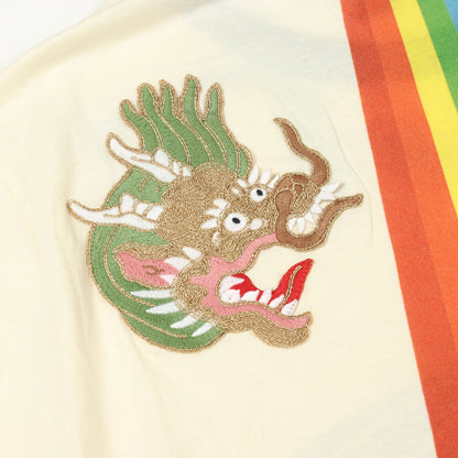 ドラゴン刺繍 ヴィンテージ加工 半袖Tシャツ コットン アイボリー ブラック マルチカラー グッチ