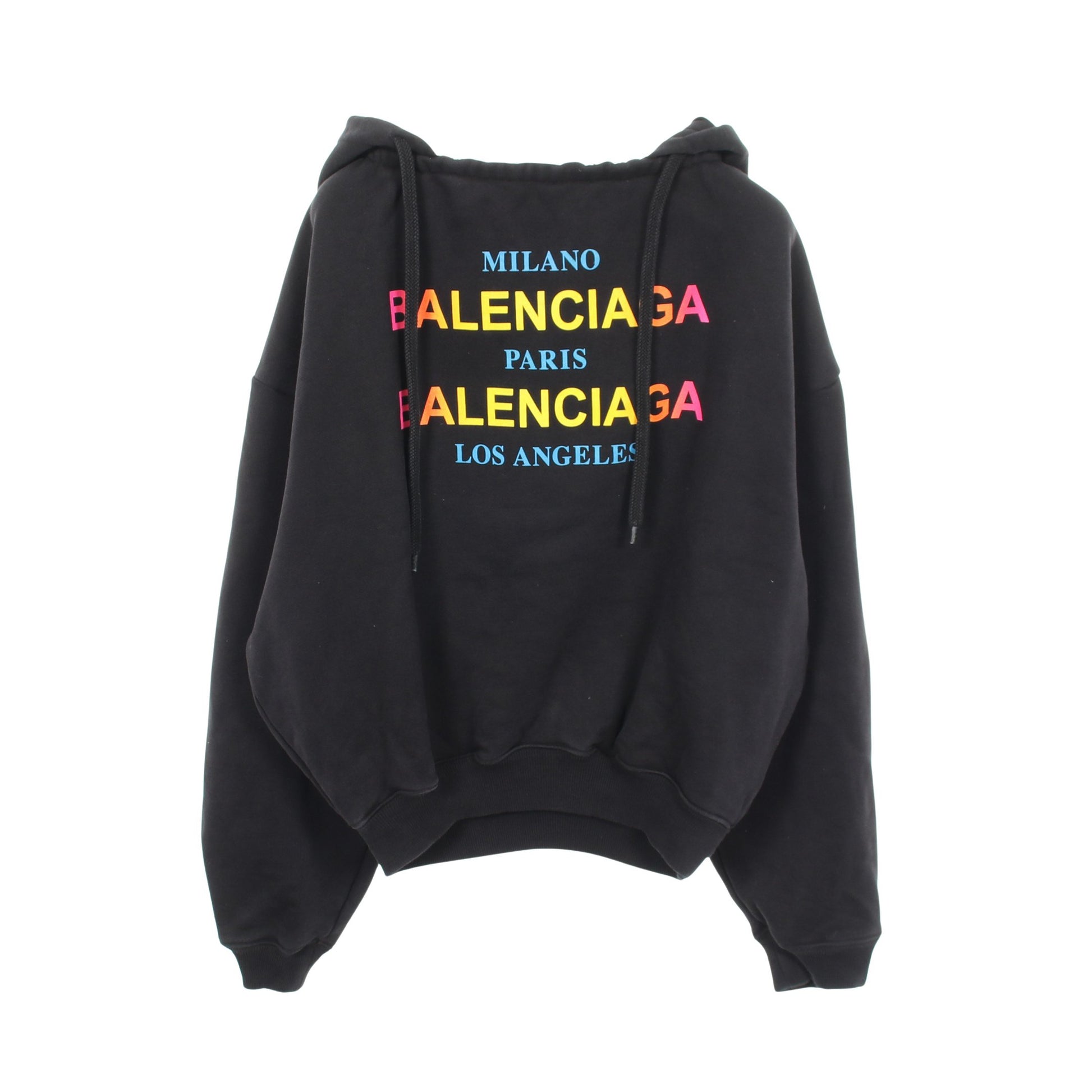 レインボーロゴ プルオーバーパーカー コットン ブラック バレンシアガ トップス BALENCIAGA