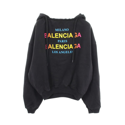 レインボーロゴ プルオーバーパーカー コットン ブラック バレンシアガ トップス BALENCIAGA