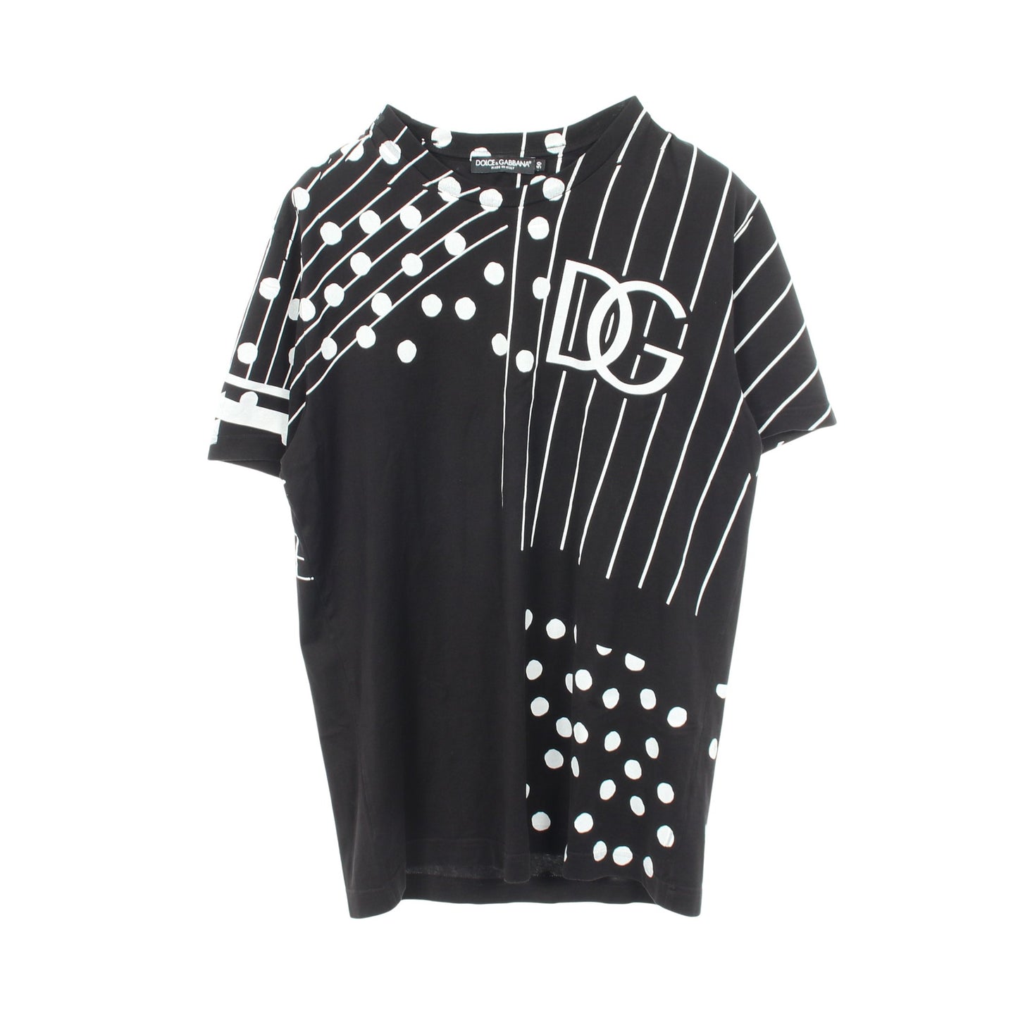ロゴプリント ドット ストライプ 半袖Tシャツ コットン ブラック ホワイト ドルチェアンドガッバーナ