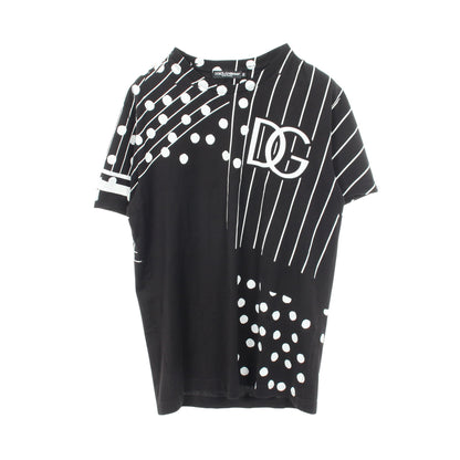 ロゴプリント ドット ストライプ 半袖Tシャツ コットン ブラック ホワイト ドルチェアンドガッバーナ