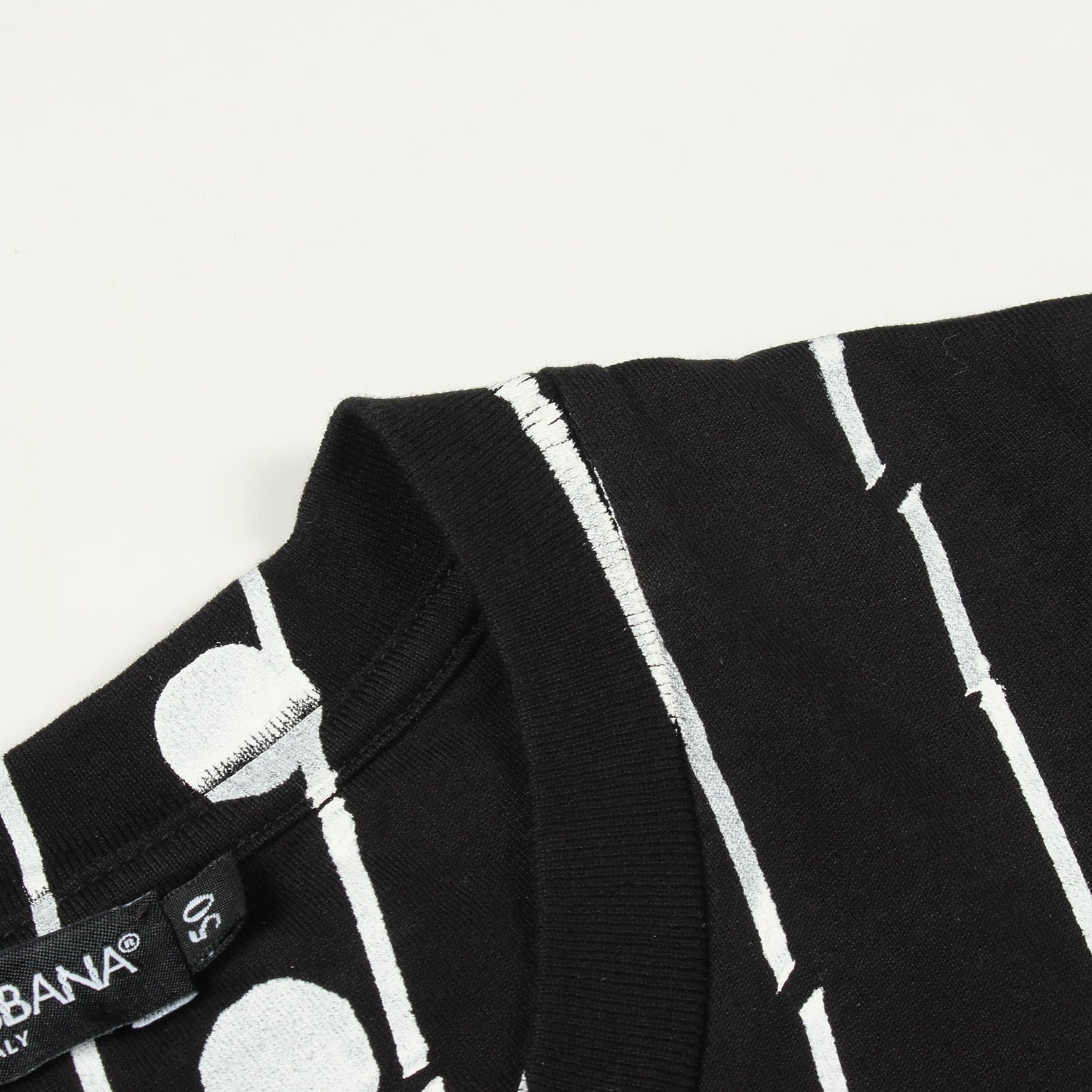 ロゴプリント ドット ストライプ 半袖Tシャツ コットン ブラック ホワイト ドルチェアンドガッバーナ