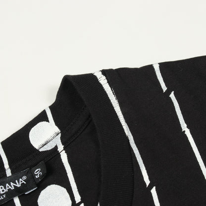 ロゴプリント ドット ストライプ 半袖Tシャツ コットン ブラック ホワイト ドルチェアンドガッバーナ