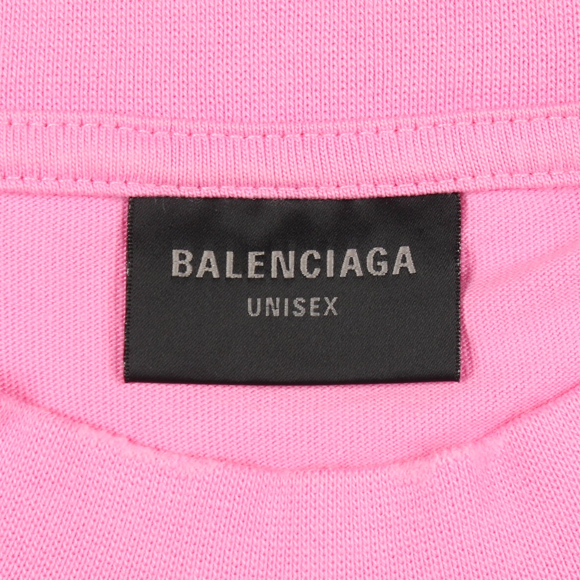ロゴプリント オーバーサイズ ダメージ加工 半袖Tシャツ コットン ピンク バレンシアガ トップス BALENCIAGA