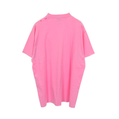 ロゴプリント オーバーサイズ ダメージ加工 半袖Tシャツ コットン ピンク バレンシアガ トップス BALENCIAGA