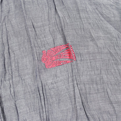 刺繍 シャツワンピース リヨセル ブルーグレー プリーツプリーズ