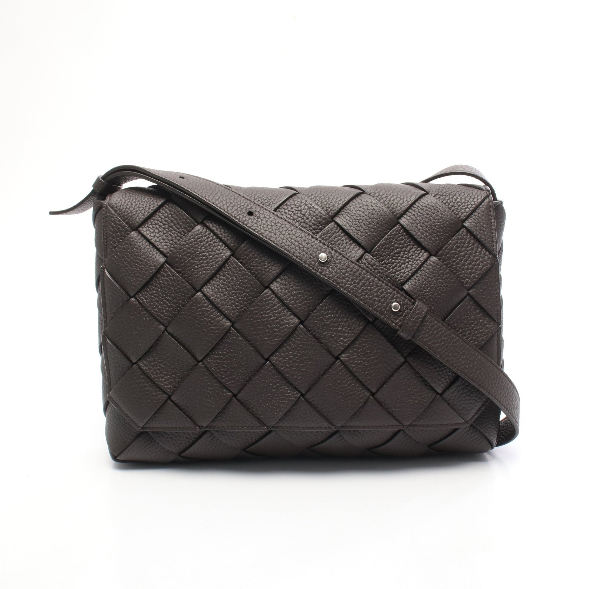 マキシイントレチャート ディアゴノ ショルダーバッグ レザー ダークブラウン ボッテガヴェネタ バッグ BOTTEGA VENETA