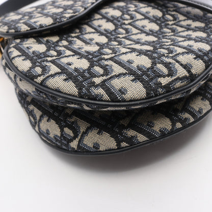 サドルバッグ オブリークジャカード 2WAY ハンドバッグ キャンバス レザー ネイビー アイボリー クリスチャンディオール バッグ Christian Dior