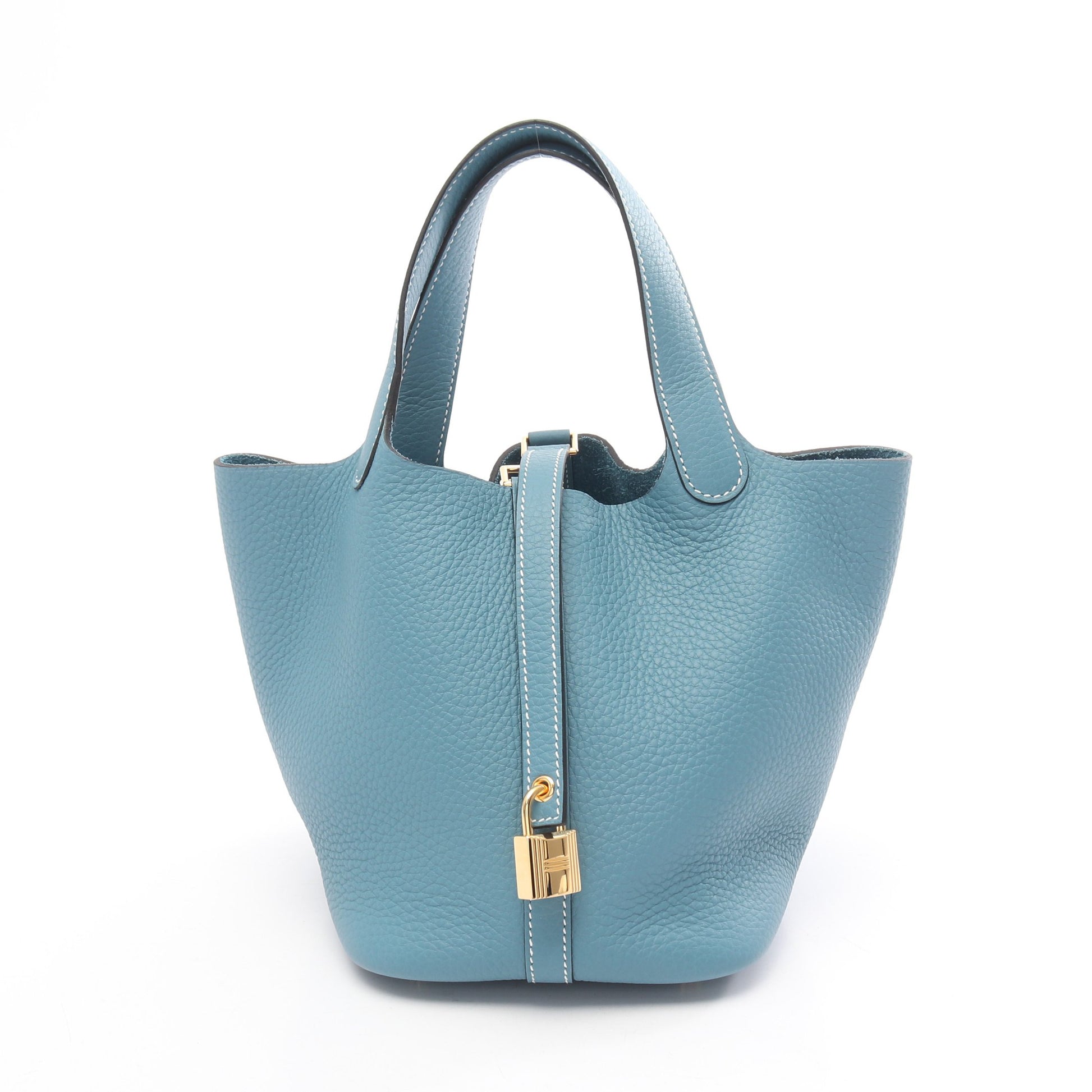 ピコタンロックPM ニューブルージーン ハンドバッグ トリヨンクレマンス ライトブルー ゴールド金具 K刻印 エルメス バッグ HERMES