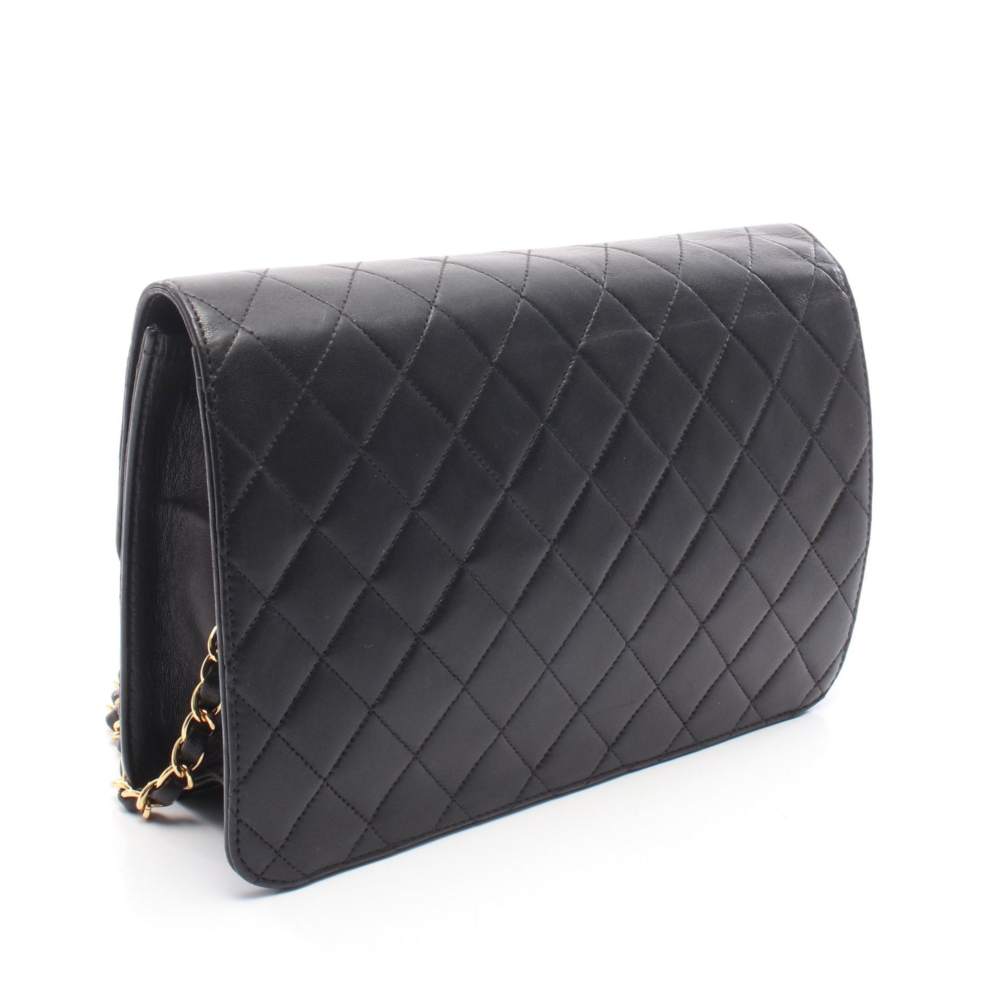 マトラッセ シングルフラップ チェーンショルダーバッグ ラムスキン ブラック ゴールド金具 シャネル バッグ CHANEL