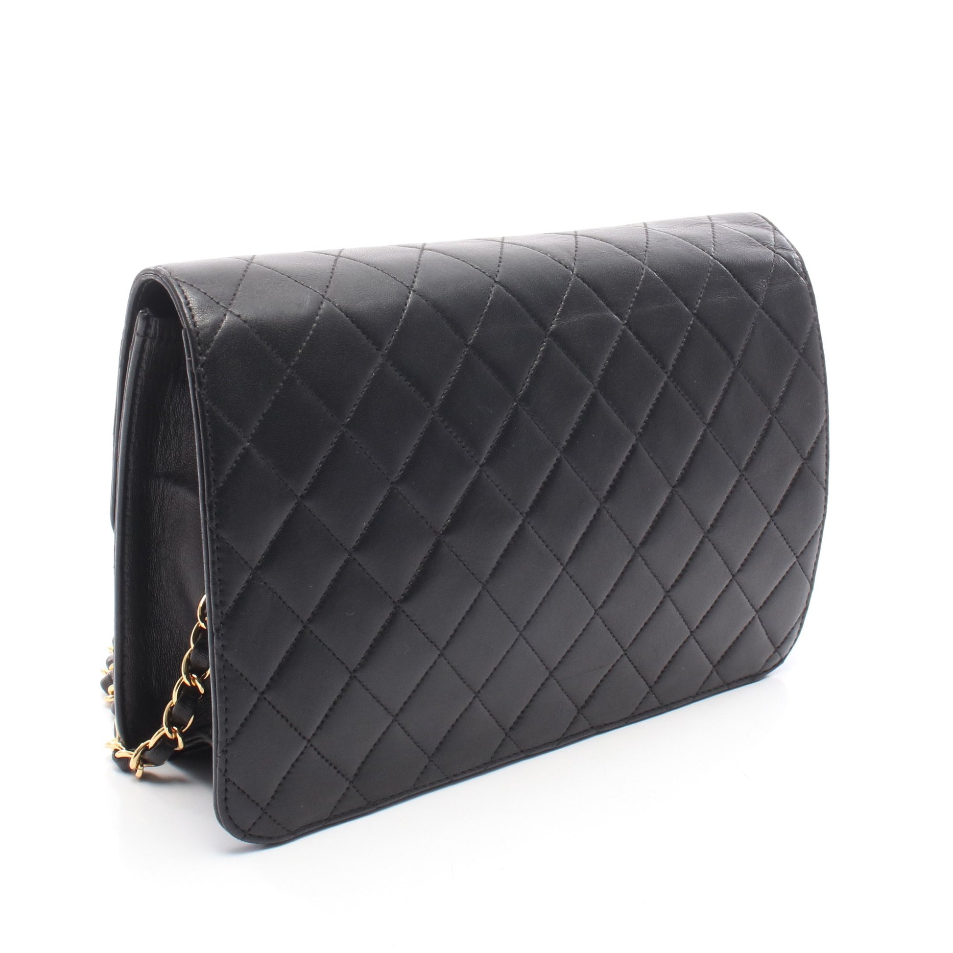 マトラッセ シングルフラップ チェーンショルダーバッグ ラムスキン ブラック ゴールド金具 シャネル バッグ CHANEL