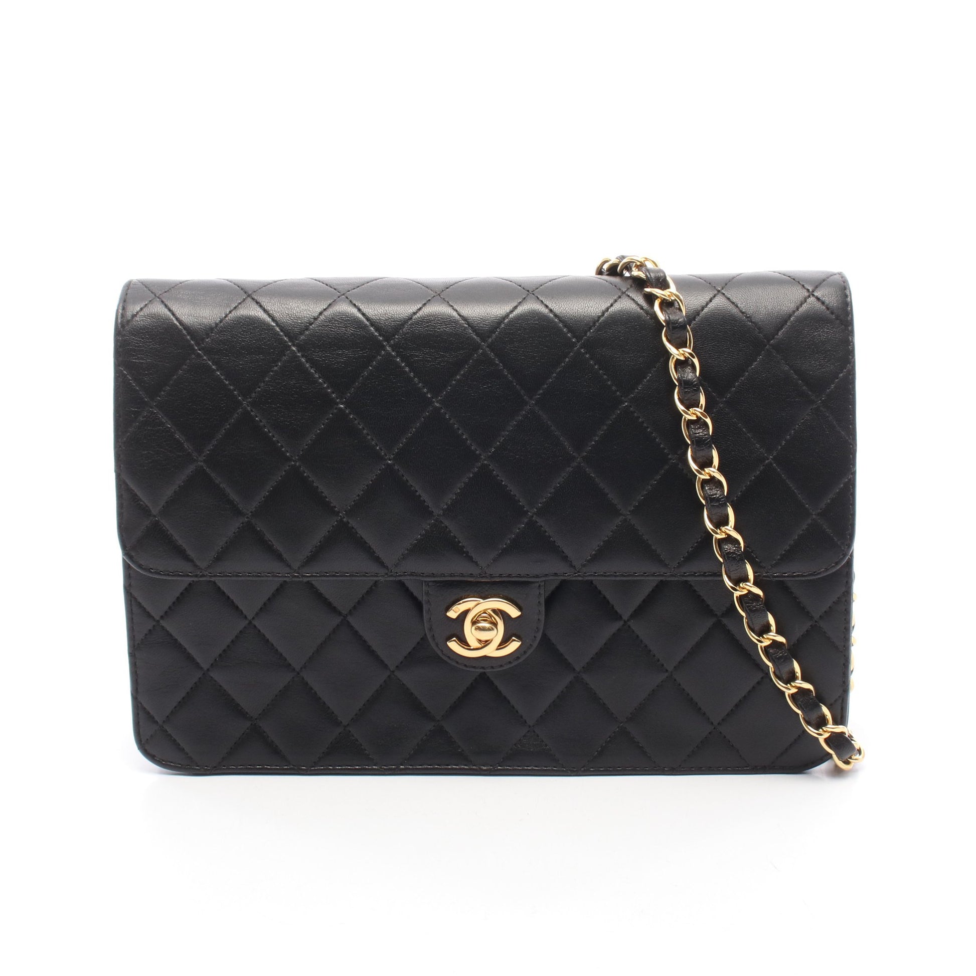 マトラッセ シングルフラップ チェーンショルダーバッグ ラムスキン ブラック ゴールド金具 シャネル バッグ CHANEL