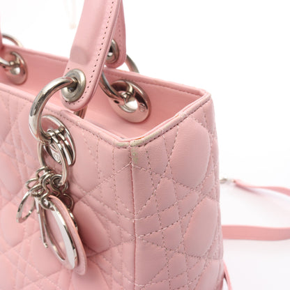 LADY DIOR レディディオール ミディアム 2WAY ハンドバッグ レザー ピンク クリスチャンディオール バッグ Christian Dior