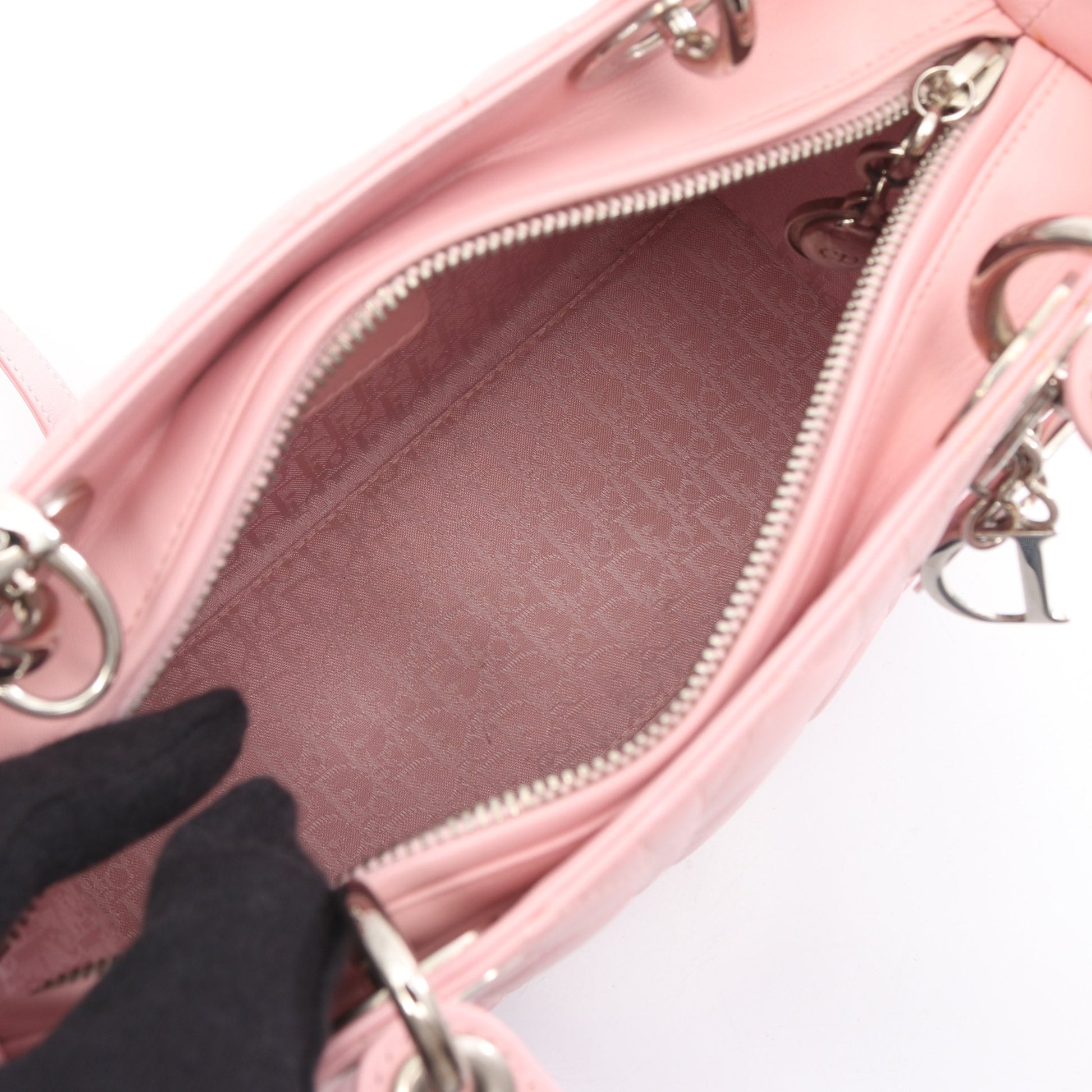 LADY DIOR レディディオール ミディアム 2WAY ハンドバッグ レザー ピンク クリスチャンディオール バッグ Christian Dior