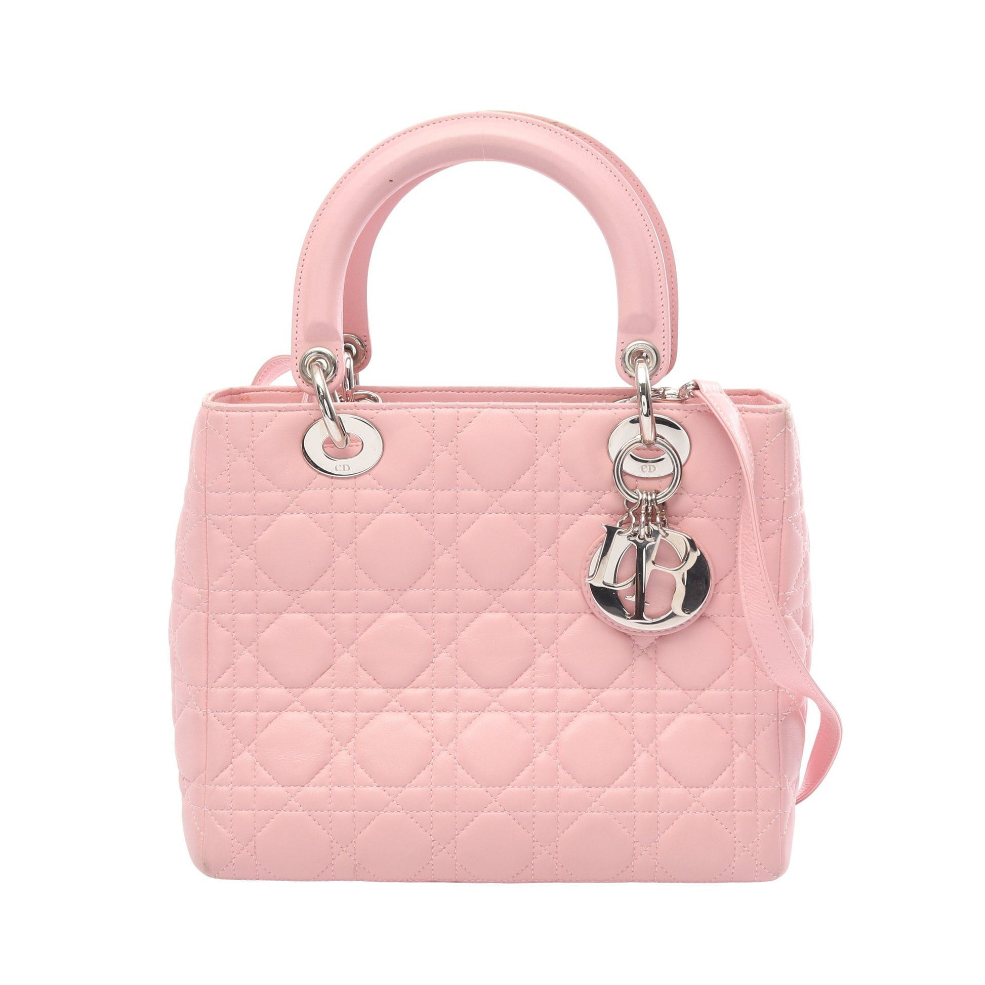 LADY DIOR レディディオール ミディアム 2WAY ハンドバッグ レザー ピンク クリスチャンディオール バッグ Christian Dior