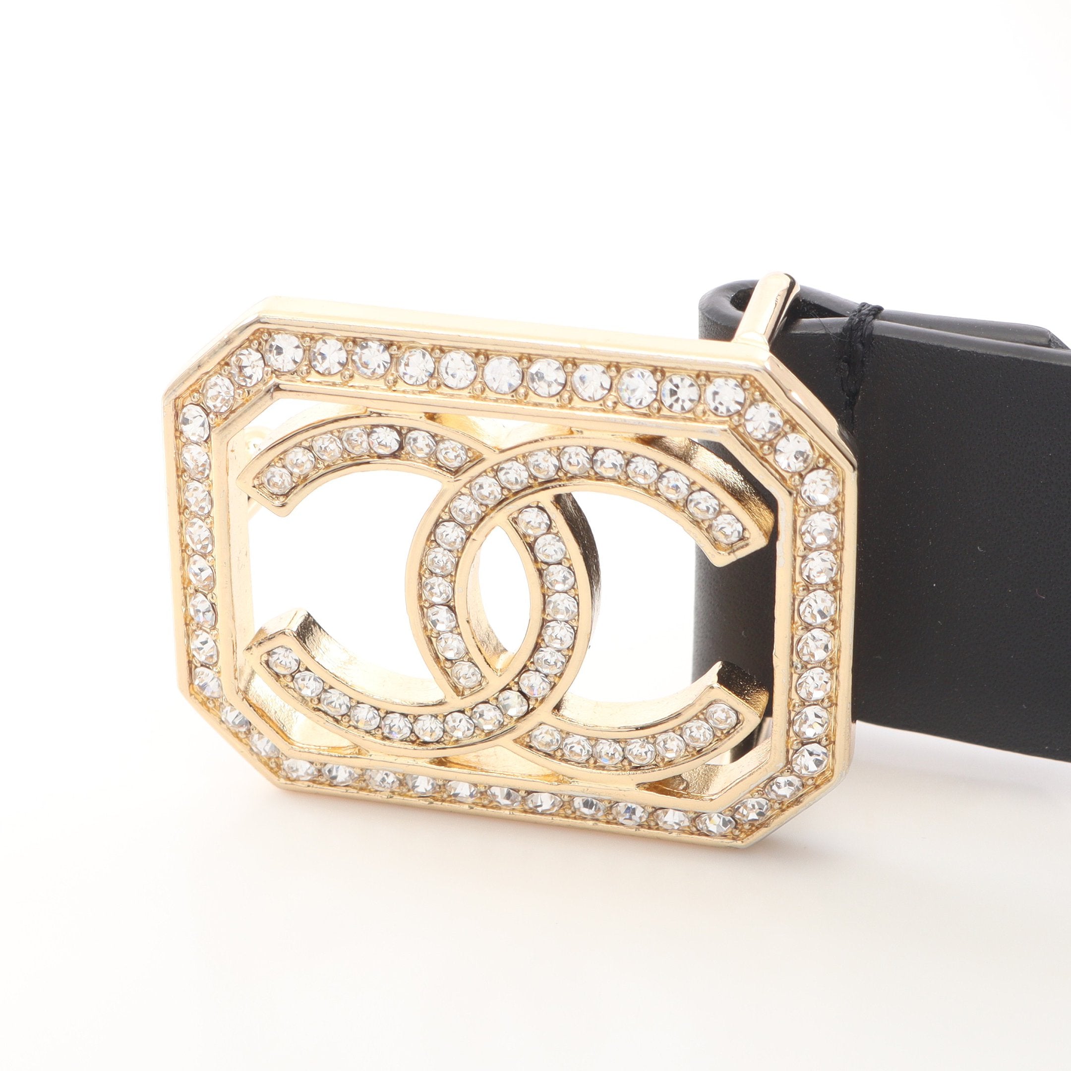 ココマーク ラインストーン ベルト レザー ブラック ゴールド金具 B18K