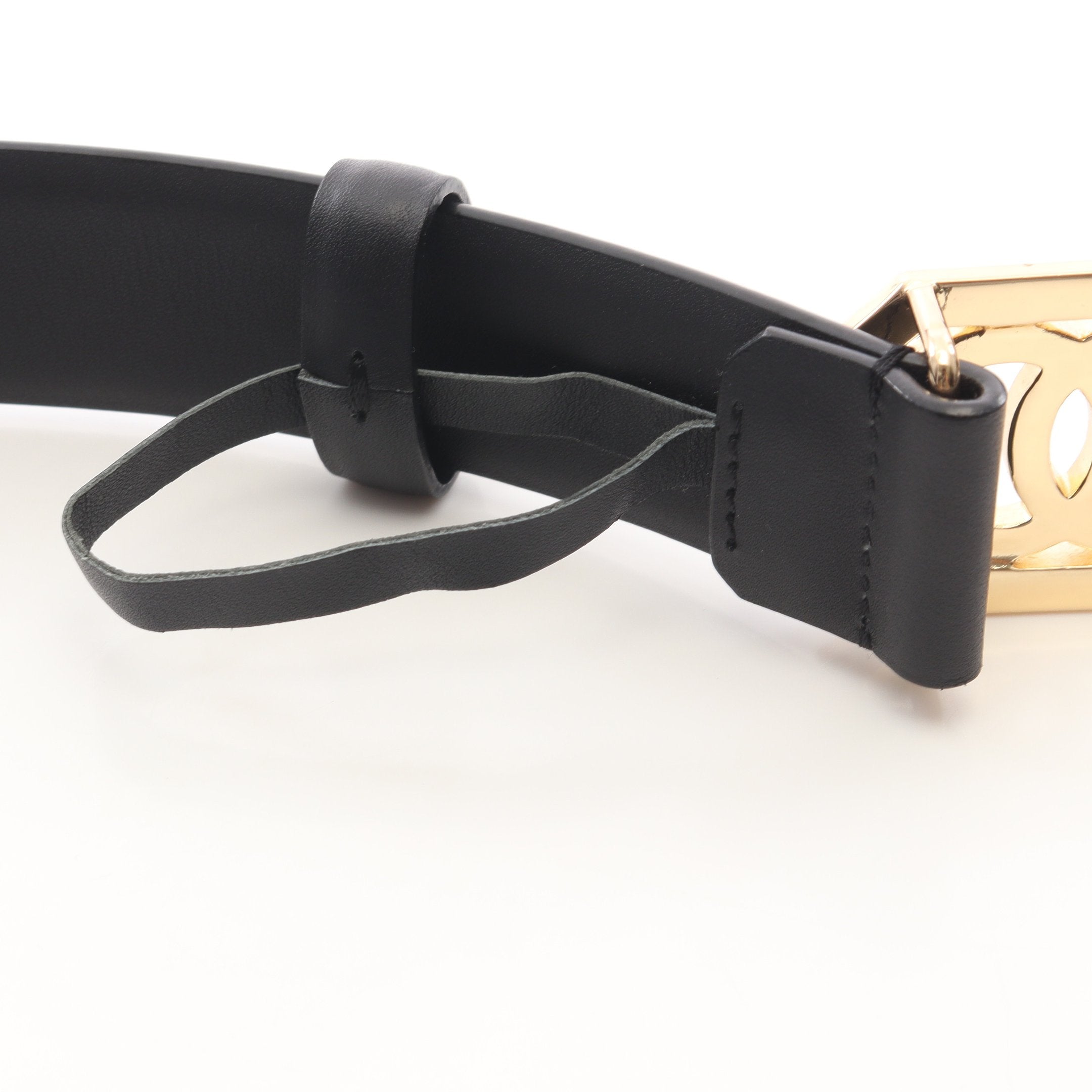 ココマーク ラインストーン ベルト レザー ブラック ゴールド金具 B18K