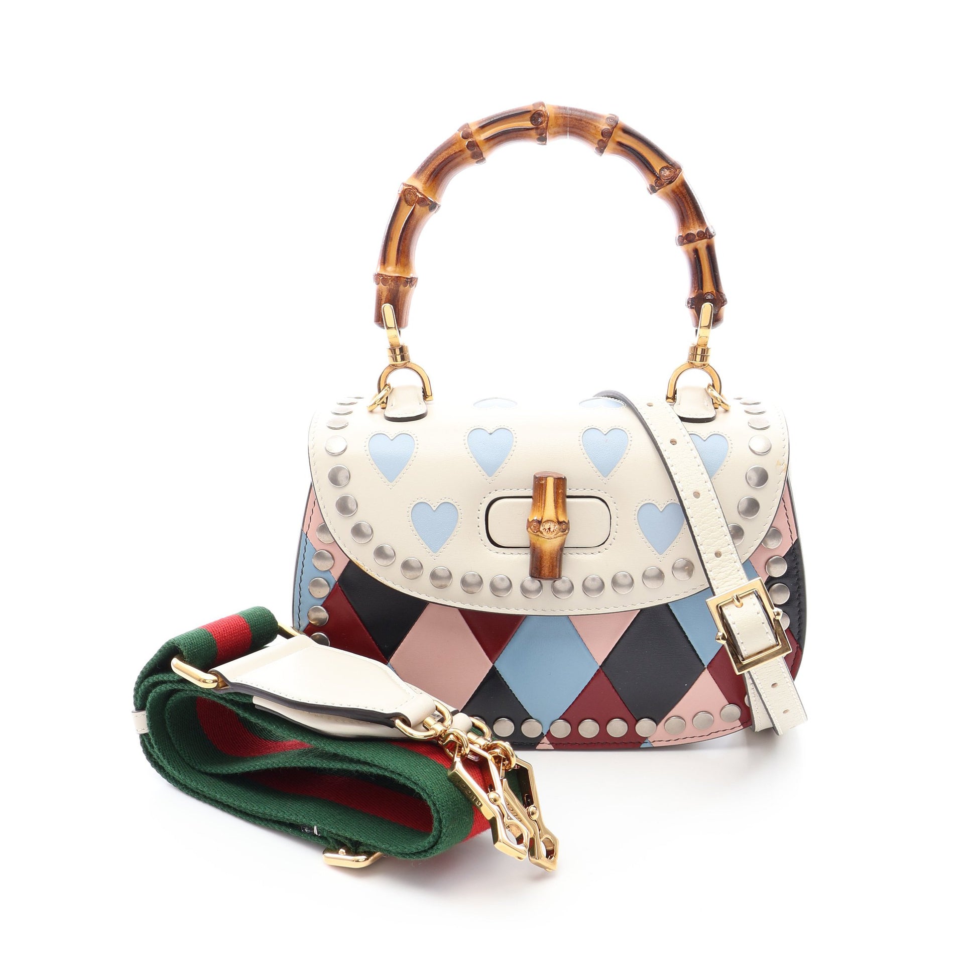 バンブー 1947 2WAY ハンドバッグ レザー ホワイト マルチカラー グッチ バッグ GUCCI