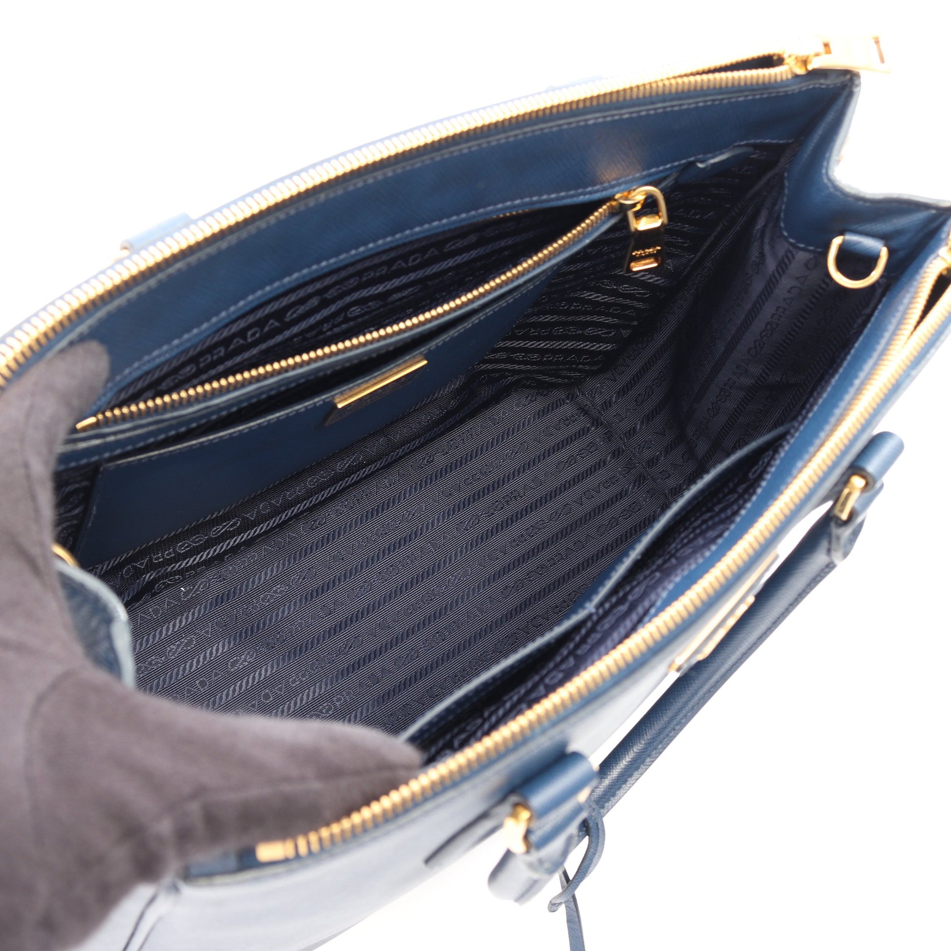 SAFFIANO LUX ガレリア 2WAY ハンドバッグ サフィアーノレザー ブルー プラダ バッグ PRADA