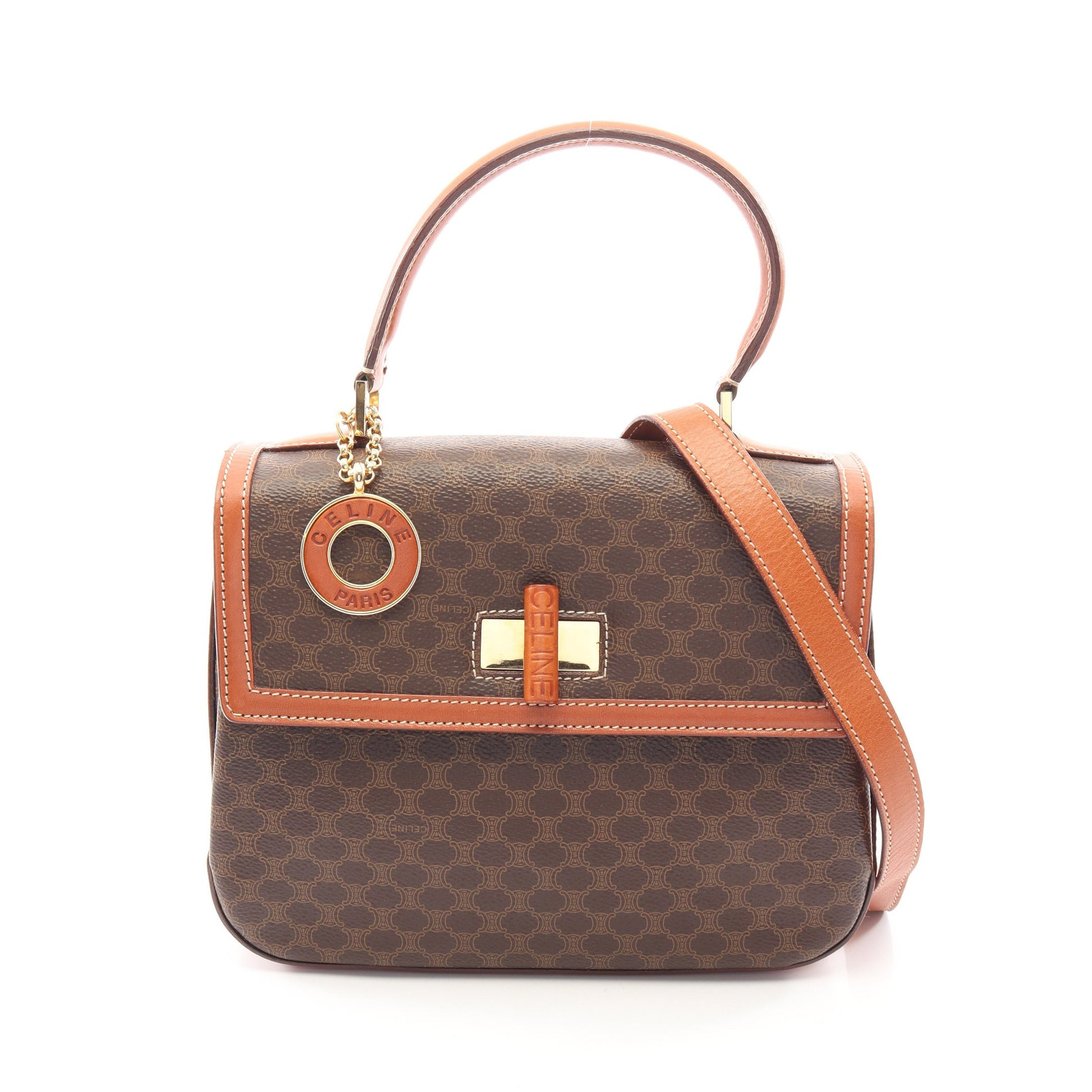 マカダム 2WAY ハンドバッグ PVC レザー ダークブラウン ブラウン セリーヌ バッグ CELINE