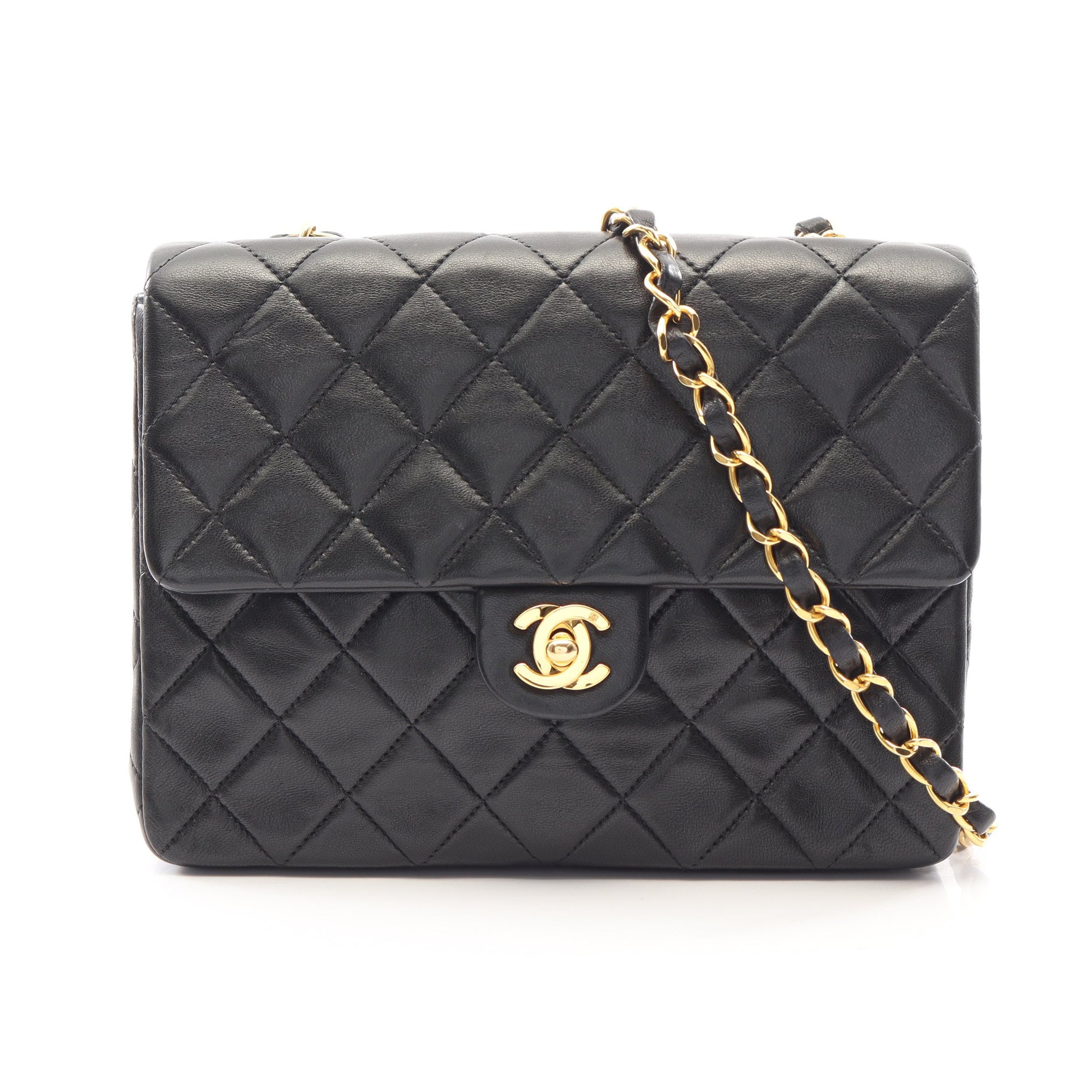 マトラッセ チェーンショルダーバッグ ラムスキン ブラック ゴールド金具 ヴィンテージ シャネル バッグ CHANEL