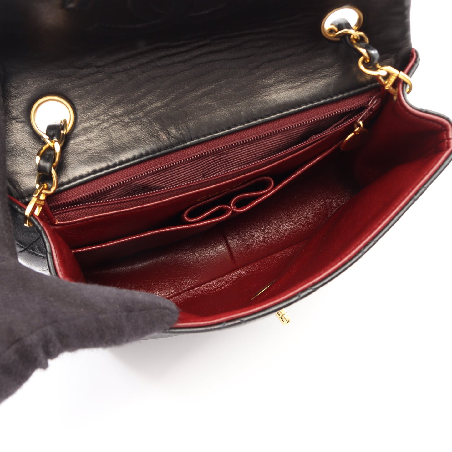マトラッセ チェーンショルダーバッグ ラムスキン ブラック ゴールド金具 ヴィンテージ シャネル バッグ CHANEL