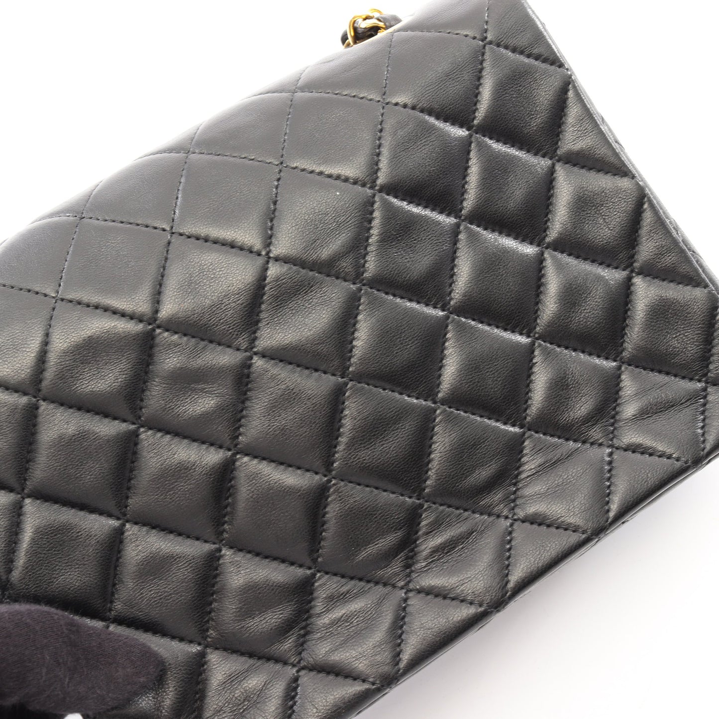 マトラッセ チェーンショルダーバッグ ラムスキン ブラック ゴールド金具 ヴィンテージ シャネル バッグ CHANEL