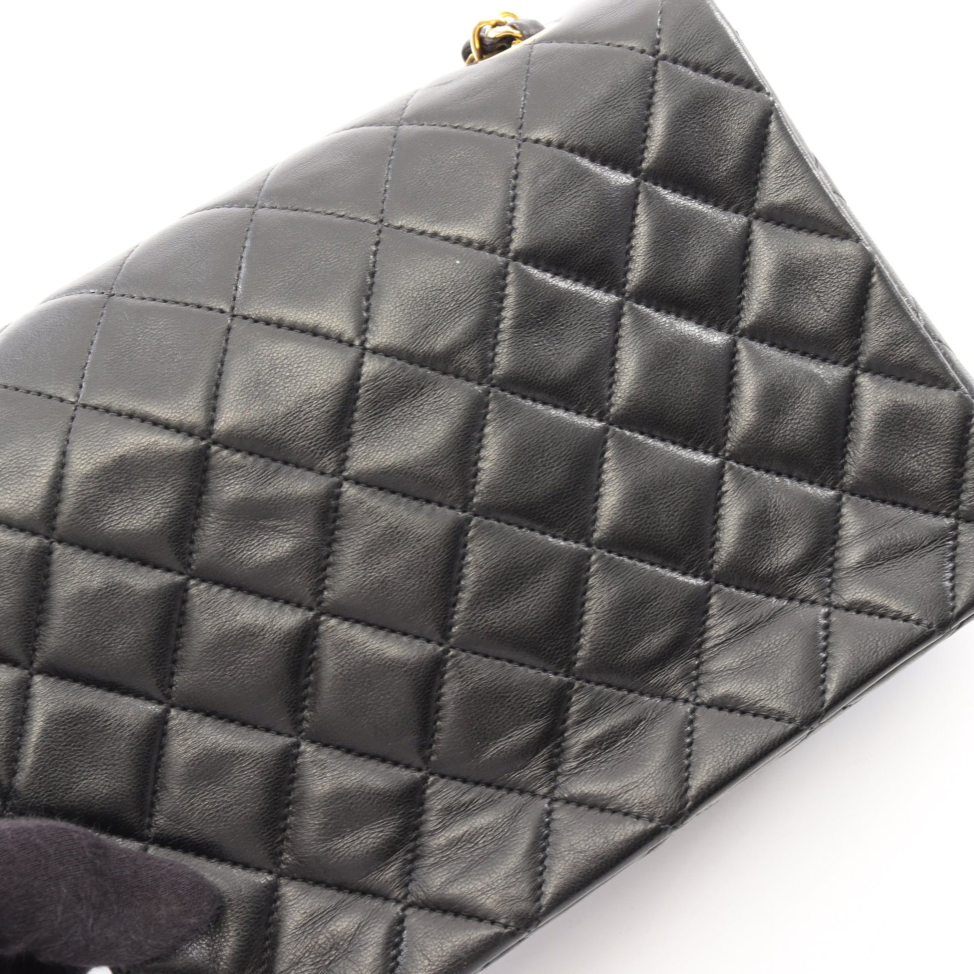 マトラッセ チェーンショルダーバッグ ラムスキン ブラック ゴールド金具 ヴィンテージ シャネル バッグ CHANEL