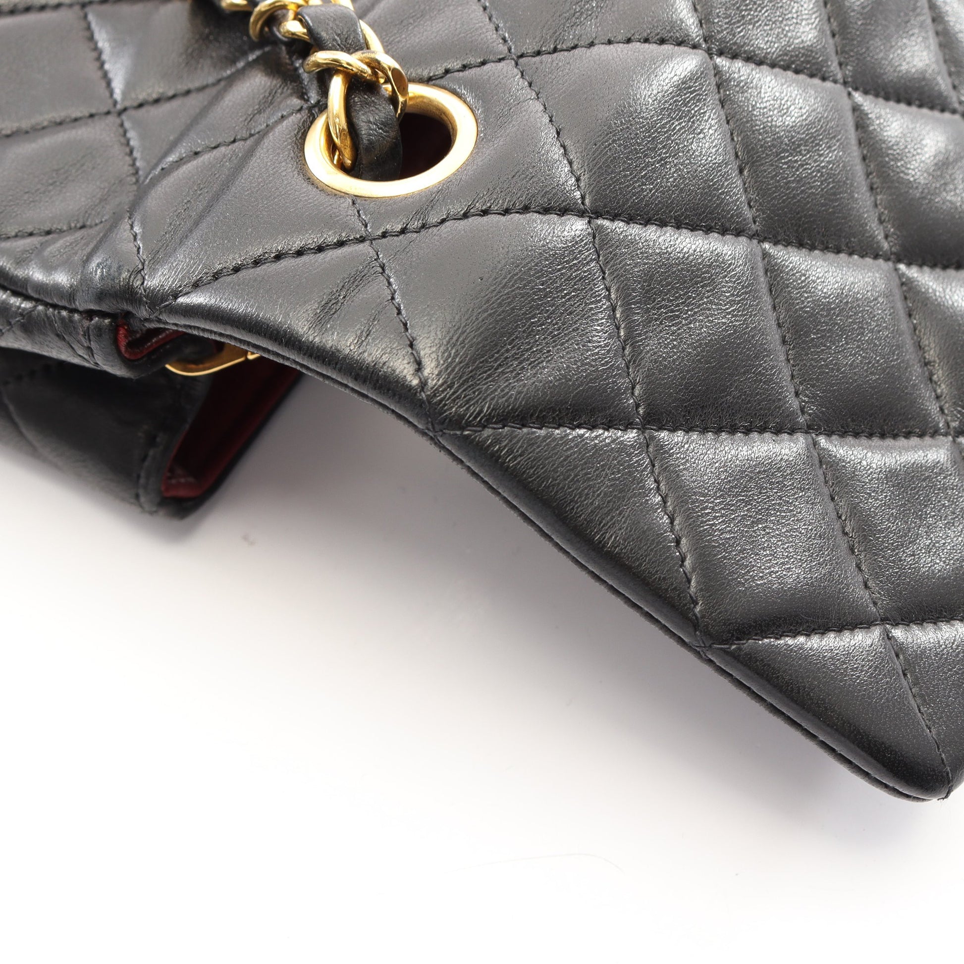 マトラッセ チェーンショルダーバッグ ラムスキン ブラック ゴールド金具 ヴィンテージ シャネル バッグ CHANEL