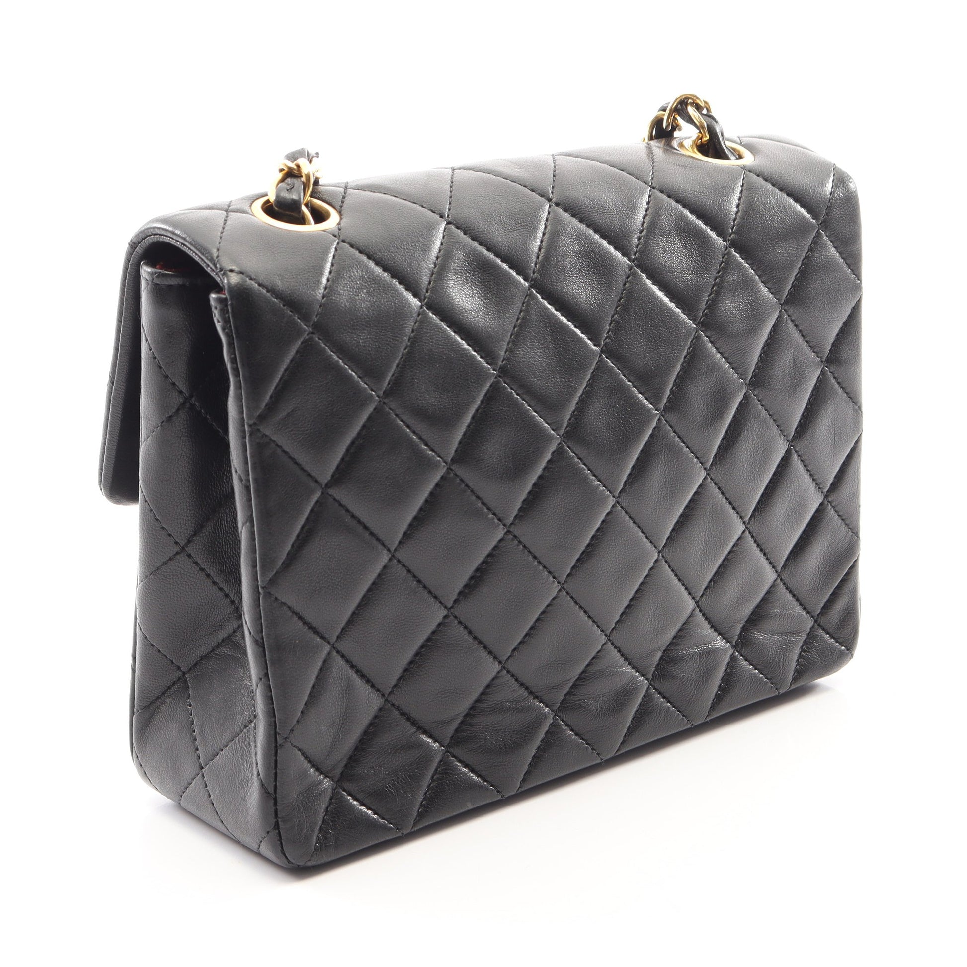 マトラッセ チェーンショルダーバッグ ラムスキン ブラック ゴールド金具 ヴィンテージ シャネル バッグ CHANEL
