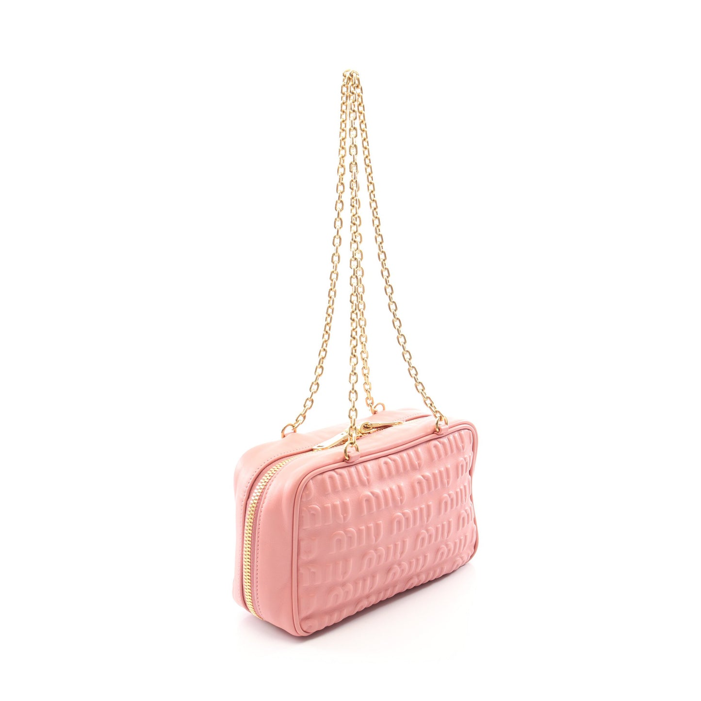 エンボスロゴ チェーンショルダーバッグ レザー ピンク ミュウミュウ バッグ miu miu