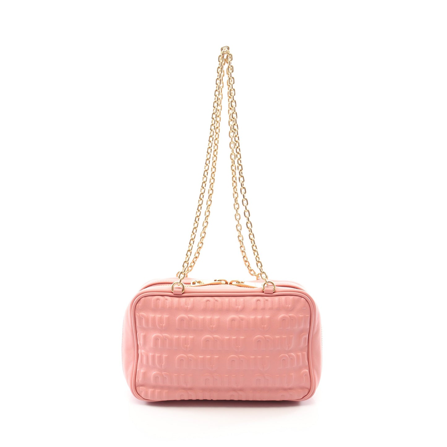 エンボスロゴ チェーンショルダーバッグ レザー ピンク ミュウミュウ バッグ miu miu