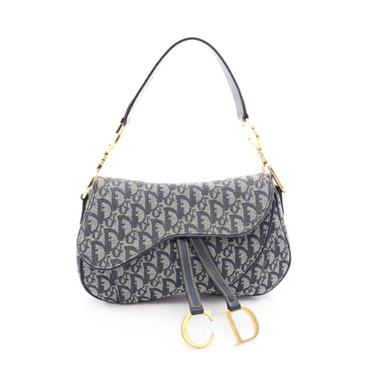 ダブルサドルバッグ トロッター ワンショルダーバッグ キャンバス レザー ネイビー クリスチャンディオール バッグ Christian Dior