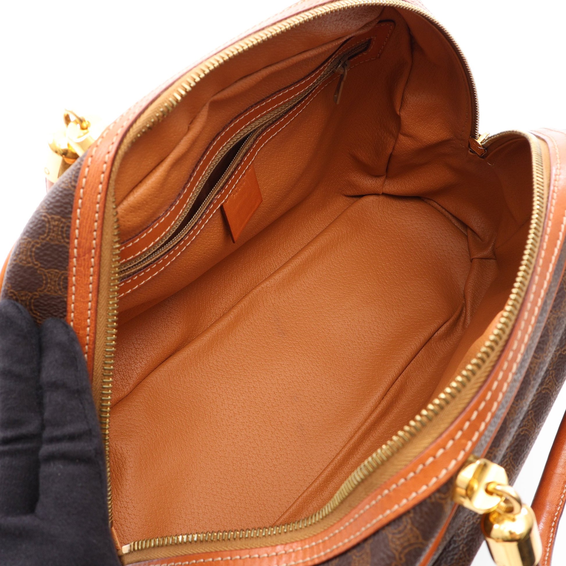 マカダム ハンドバッグ PVC レザー ダークブラウン ベージュ セリーヌ バッグ CELINE