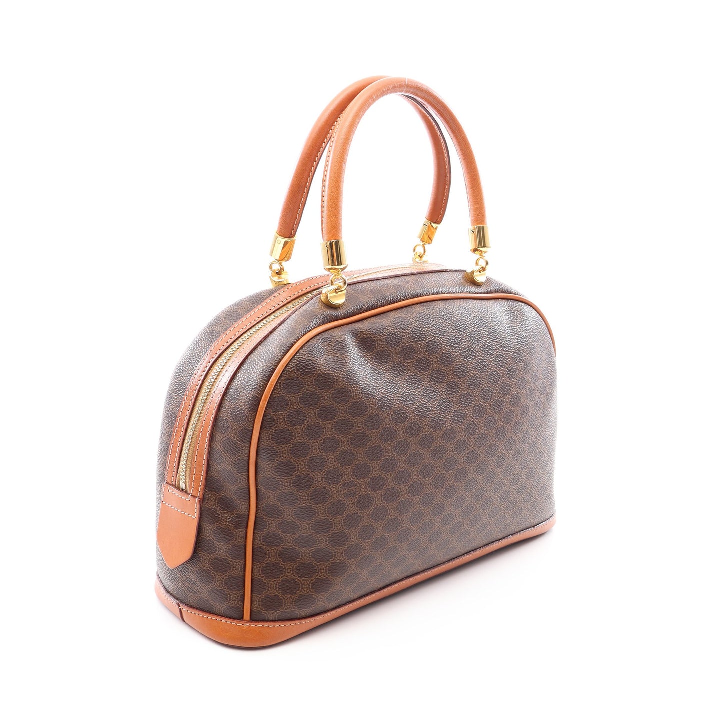 マカダム ハンドバッグ PVC レザー ダークブラウン ベージュ セリーヌ バッグ CELINE