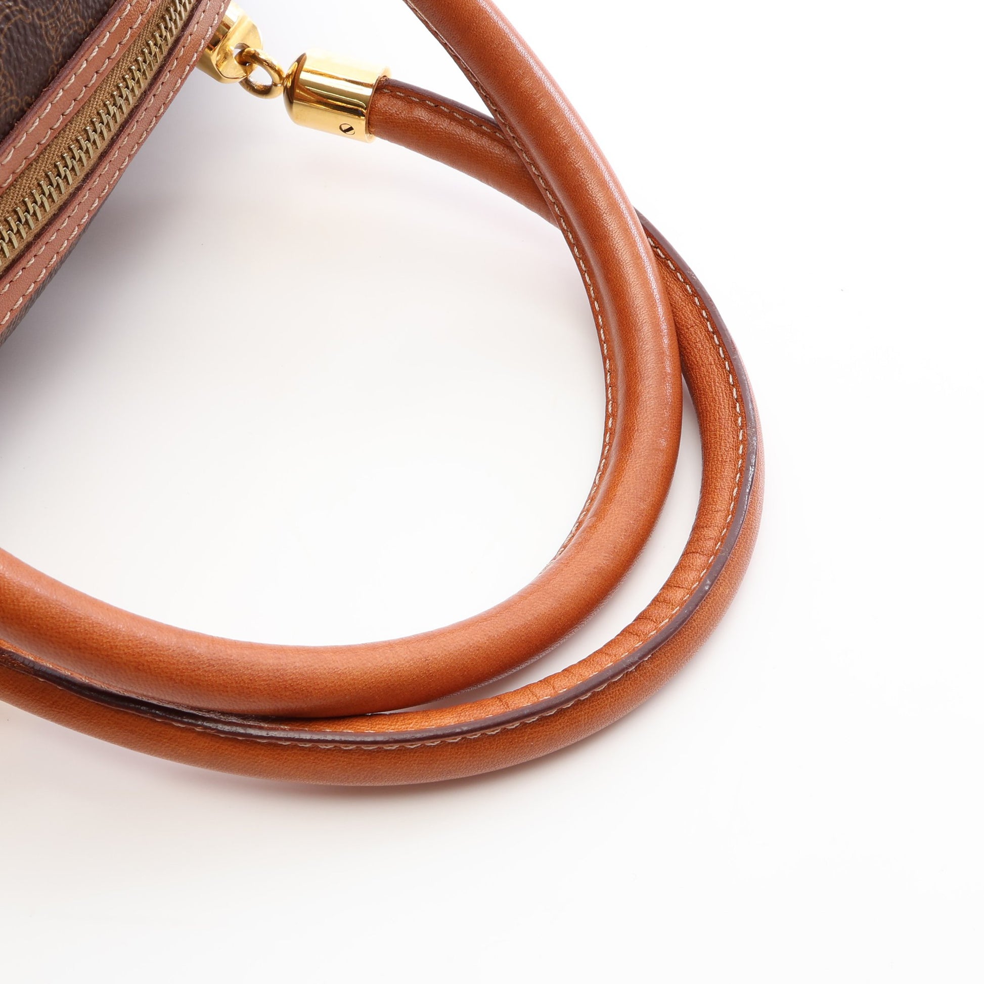 マカダム ハンドバッグ PVC レザー ダークブラウン ベージュ セリーヌ バッグ CELINE