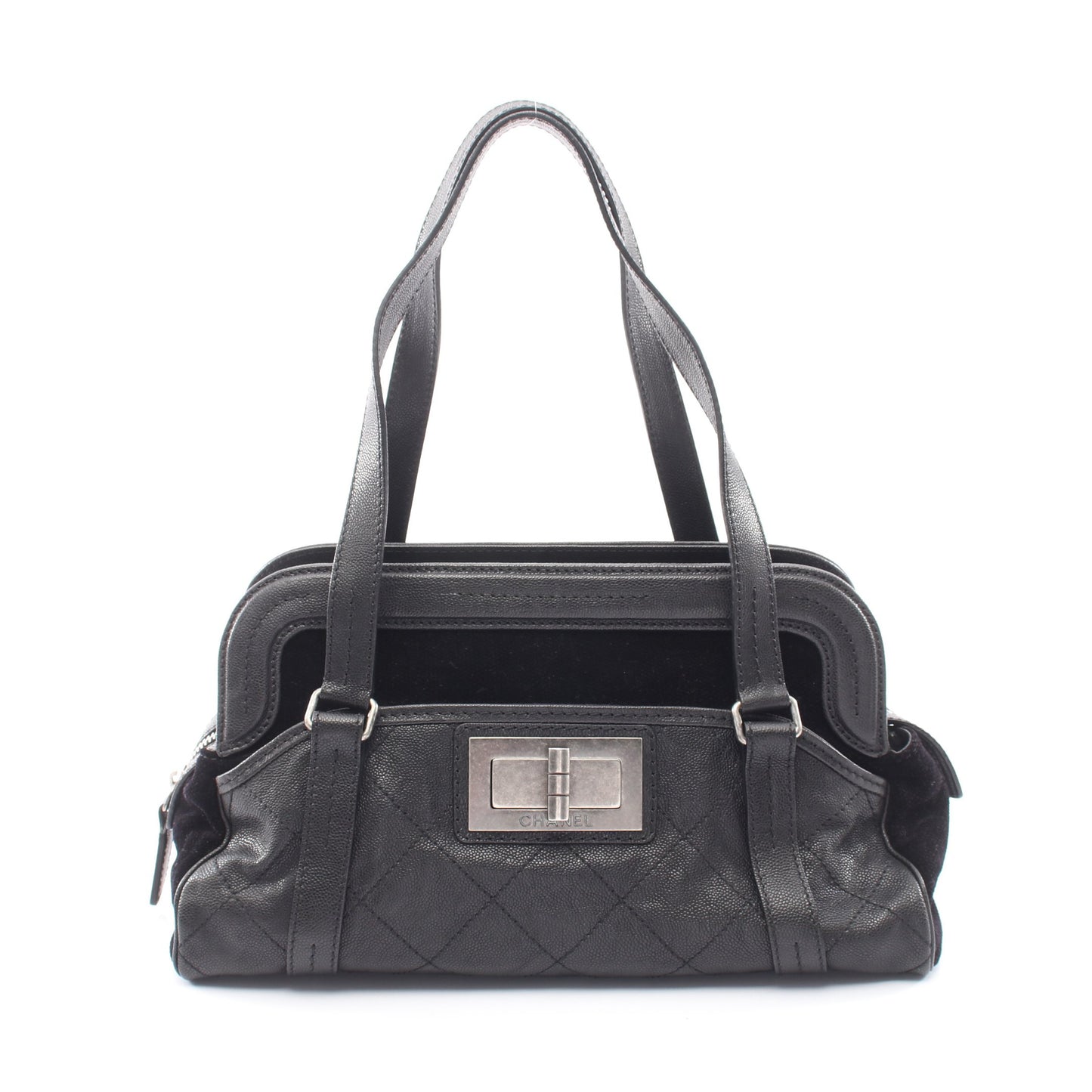 マトラッセ 2.55 アンティークシルバー金具 ショルダーバッグ キャビアスキン キャンバス ブラック シャネル バッグ CHANEL