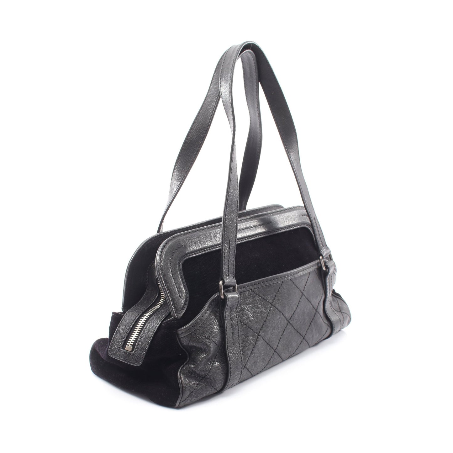 マトラッセ 2.55 アンティークシルバー金具 ショルダーバッグ キャビアスキン キャンバス ブラック シャネル バッグ CHANEL