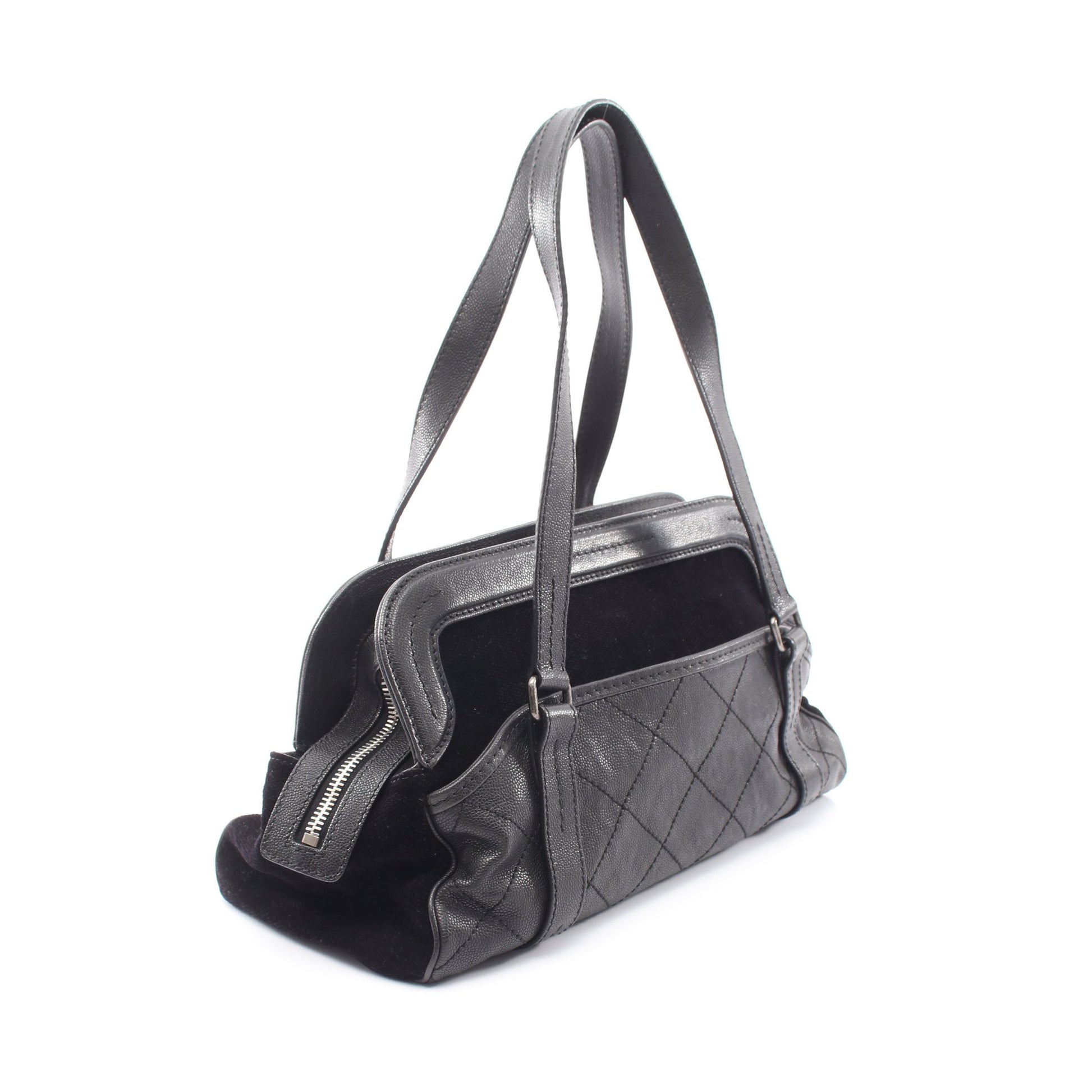 マトラッセ 2.55 アンティークシルバー金具 ショルダーバッグ キャビアスキン キャンバス ブラック シャネル バッグ CHANEL