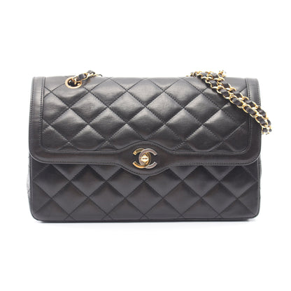 マトラッセ パリ限定 コンビ金具 Wチェーンショルダーバッグ ラムスキン ブラック シャネル バッグ CHANEL