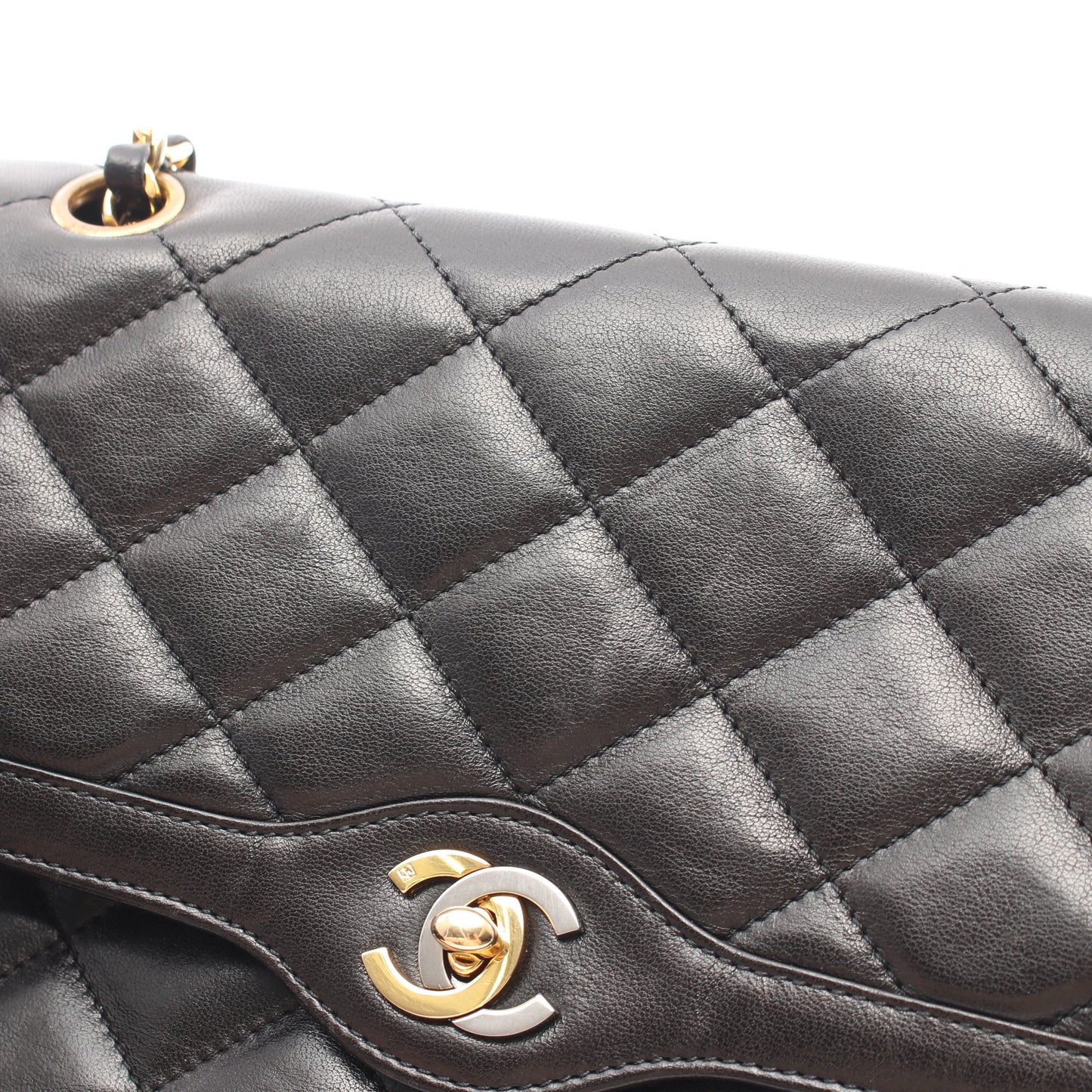 マトラッセ パリ限定 コンビ金具 Wチェーンショルダーバッグ ラムスキン ブラック シャネル バッグ CHANEL