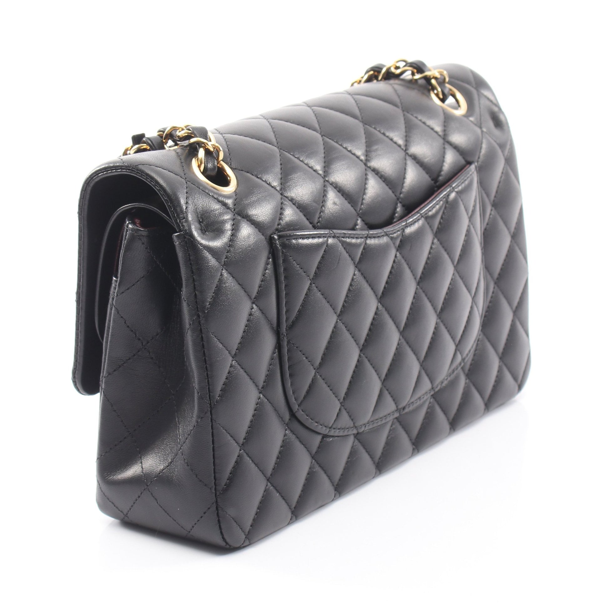マトラッセ Wフラップ Wチェーンショルダーバッグ ラムスキン ブラック ゴールド金具 シャネル バッグ CHANEL
