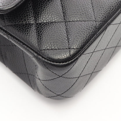 マトラッセ Wフラップ Wチェーンショルダーバッグ キャビアスキン ブラック シルバー金具 シャネル バッグ CHANEL