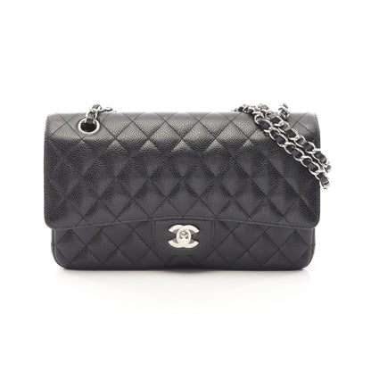 マトラッセ Wフラップ Wチェーンショルダーバッグ キャビアスキン ブラック シルバー金具 シャネル バッグ CHANEL
