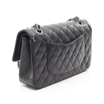 マトラッセ Wフラップ Wチェーンショルダーバッグ キャビアスキン ブラック シルバー金具 シャネル バッグ CHANEL