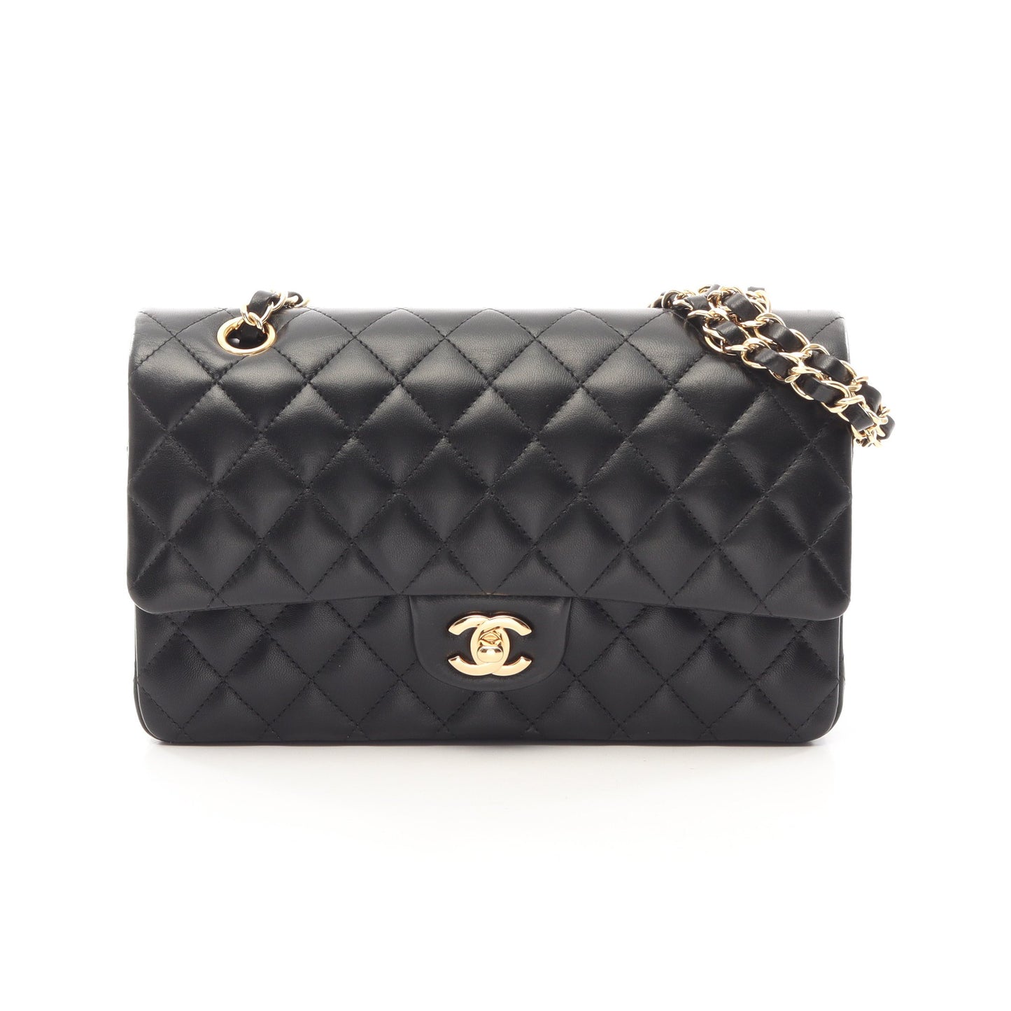 マトラッセ Wフラップ Wチェーンショルダーバッグ ラムスキン ブラック ゴールド金具 シャネル バッグ CHANEL