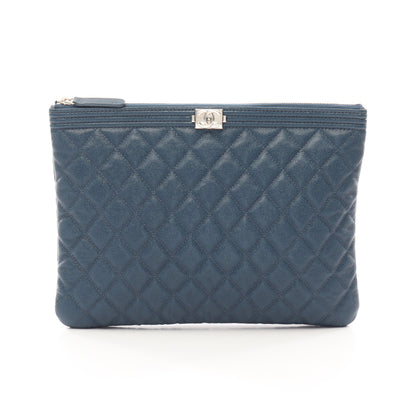 ボーイシャネル クラッチバッグ キャビアスキン ネイビー シルバー金具 シャネル バッグ CHANEL