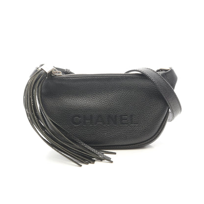 ロゴ フリンジ ショルダーバッグ レザー ブラック シルバー金具 シャネル バッグ CHANEL