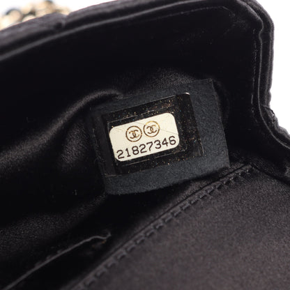 ミニマトラッセ チェーンショルダーバッグ サテン レザー ブラック ゴールド金具 シャネル
