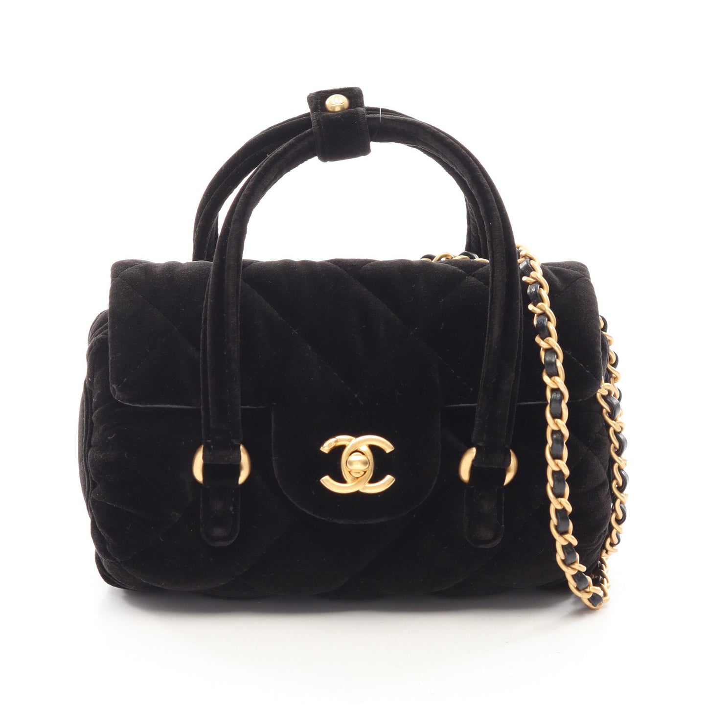 マトラッセ ミニ 2WAY チェーンショルダーバッグ ベロア レザー ブラック ゴールド金具 シャネル バッグ CHANEL